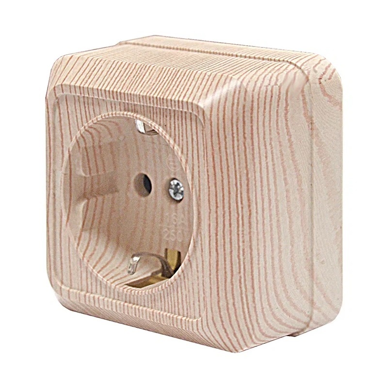 Розетка о/у Олимп  5560902, 1 гнездо, с/з, светлое дерево