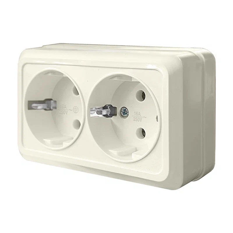 Розетка о/у Олимп Б-О0128, 2 гнезда, с/з,  слоновая кость