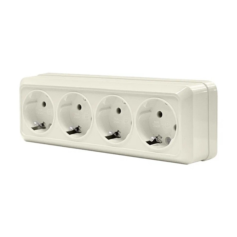 Розетка о/у Олимп 1169, 4 гнезда, с/з, слоновая кость