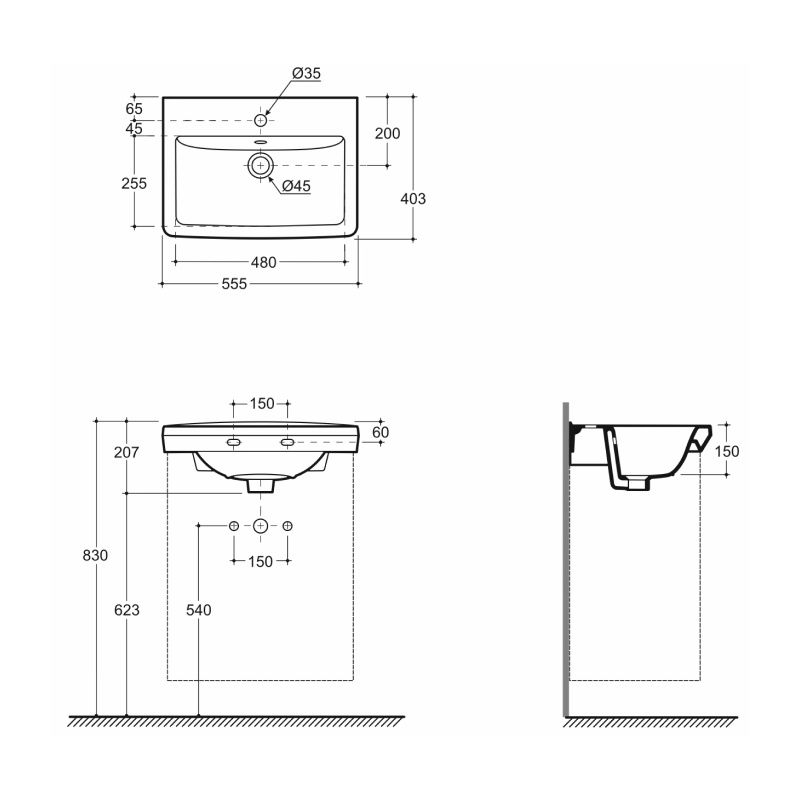 Раковина Керамин Милан 55, 555х403х207 мм