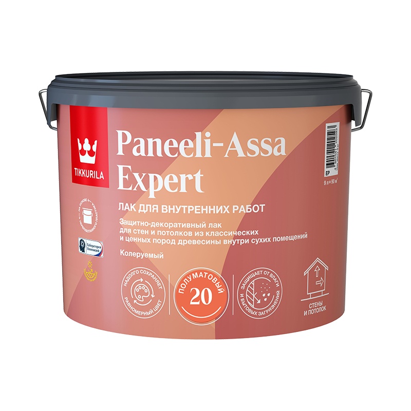 Лак в/д интерьерный лак для стен Tikkurila Panelli-Assa Expert ЕР п/мат. (9 л)