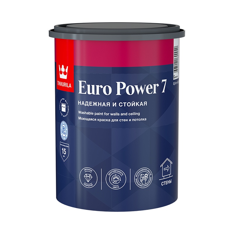 Краска моющаяся Tikkurila Euro Power 7 основа С матовая (0,9 л)