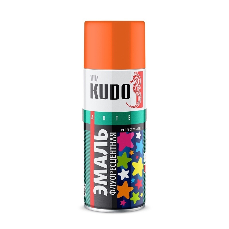 Эмаль аэрозольная Kudo KU-1205 флуоресцентная оранжево-жёлтая (0,52 л)