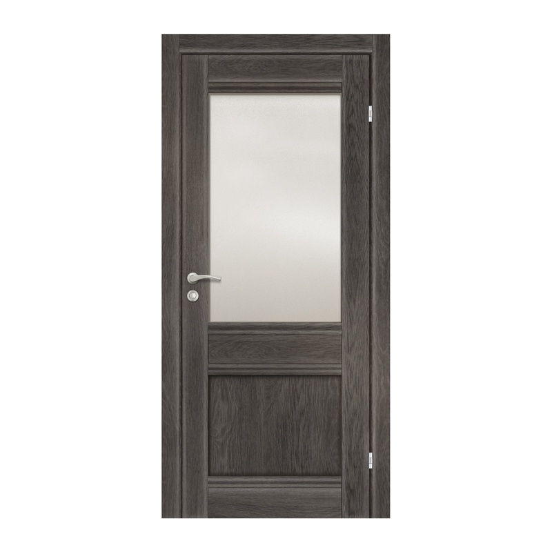 Полотно дверное Olovi Невада 1, со стеклом, дуб графит, б/п, б/ф (800х2000 мм)
