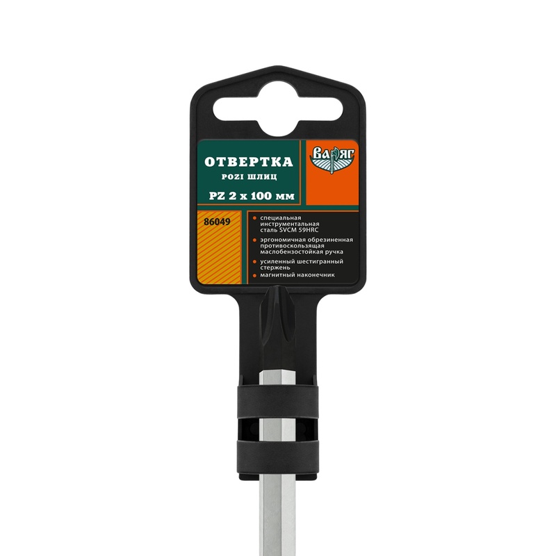 Отвертка Варяг 86049 шестигранный стержень PZ 2х100 мм