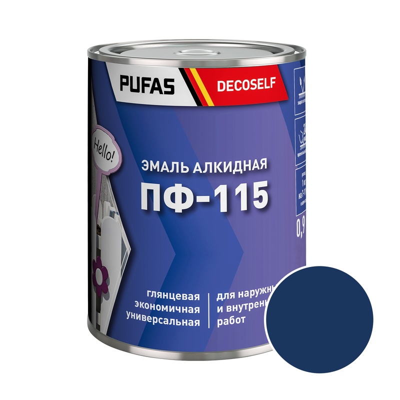 Эмаль Pufas Decoself ПФ-115 синяя (0,9 кг)