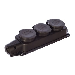 Розетка 3 гнезда, 2Р+РЕ, 16А, 230В, IP44, каучук, черная