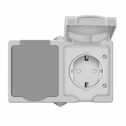 Розетка о/у Аллегро 1272, 2 гнезда, горизонтальная, с/з, з/ш и крышкой,  IP54, серая