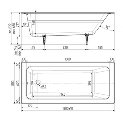 Ванна чугунная Универсал Оптима, без ножек, 1800х800 мм