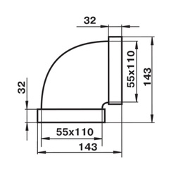 Колено горизонтальное Наш Вент 5251, 90 градусов, 110х55 мм